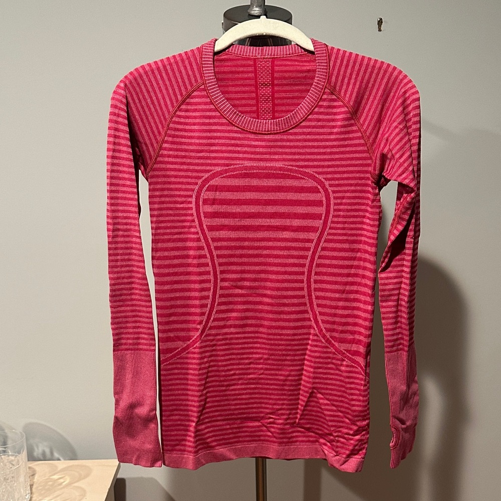 Lululemon Athletica Pink Striped Swiftly Long Sleeve Top